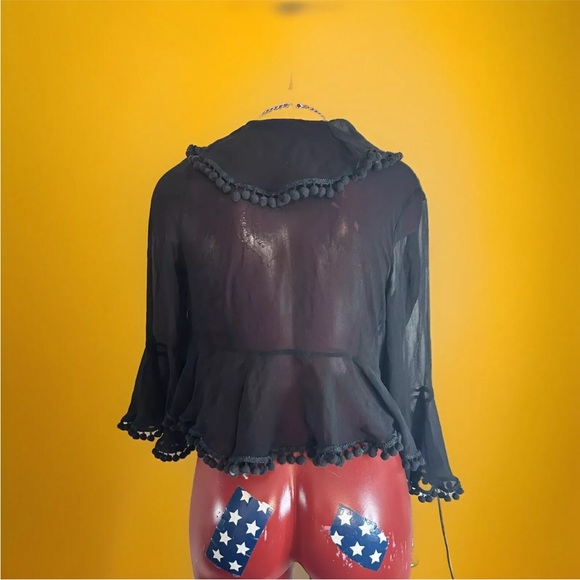 $298 BLOOMINGDALES JOCELYN 100% SILK CARDIGAN SCARF JACKET - BLACK- SIZE S/M - Picture 4 of 7